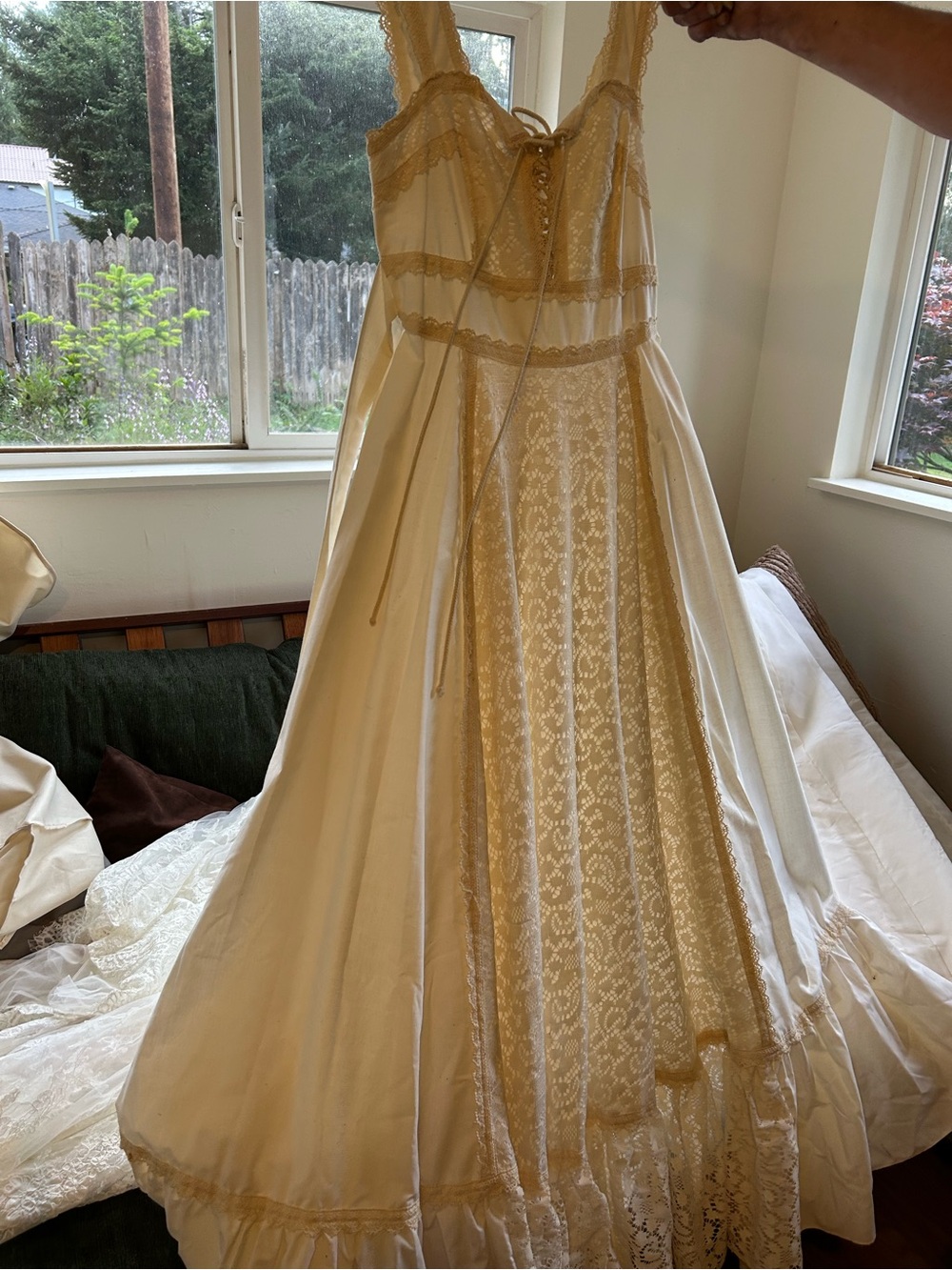 Gunne Sax Ivory and Gold Lace Wedding Dress